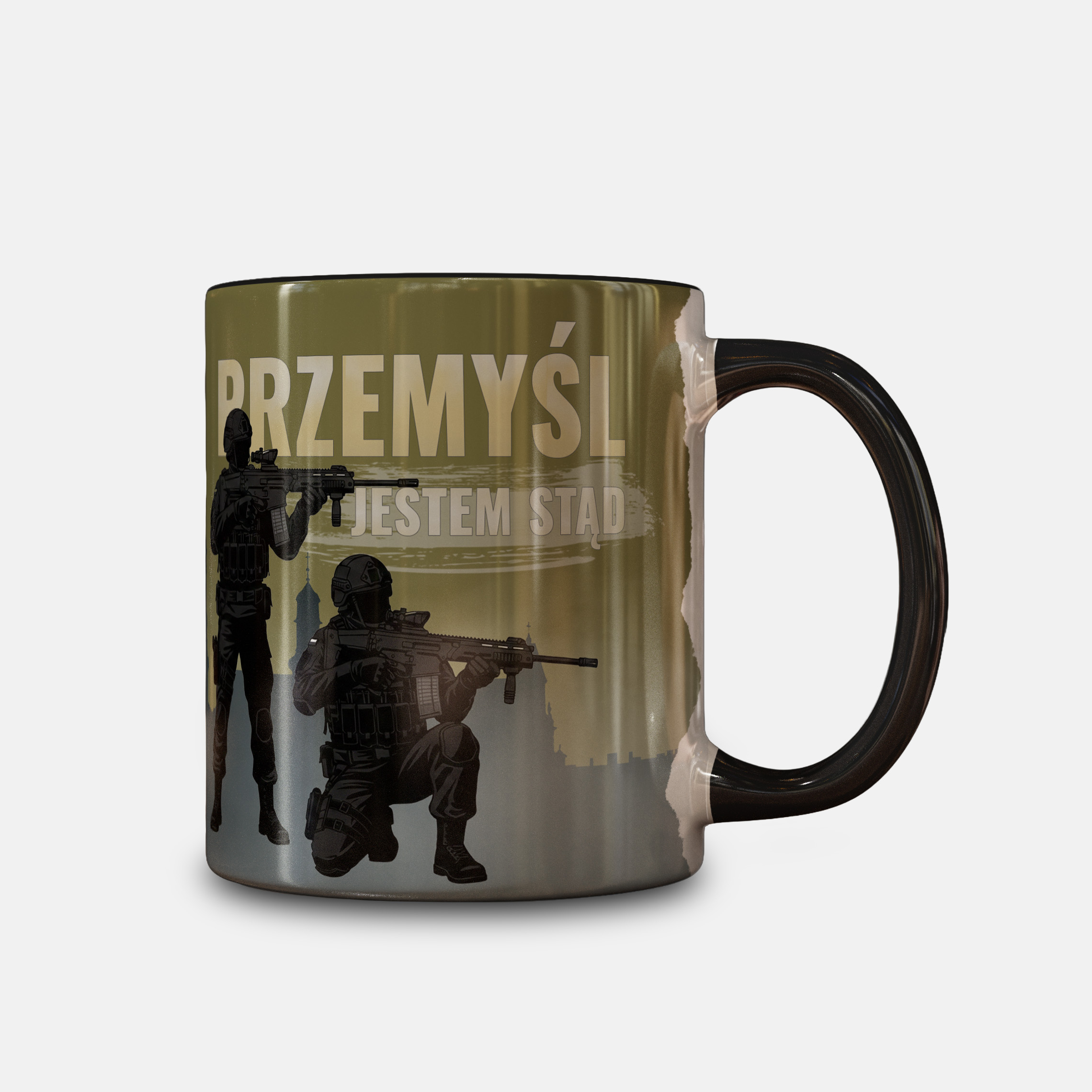 Kubek_wojskowy_biały_01 Kubek ceramiczny - Jestem z Przemyśla (motyw wojskowy) - obrazek 1