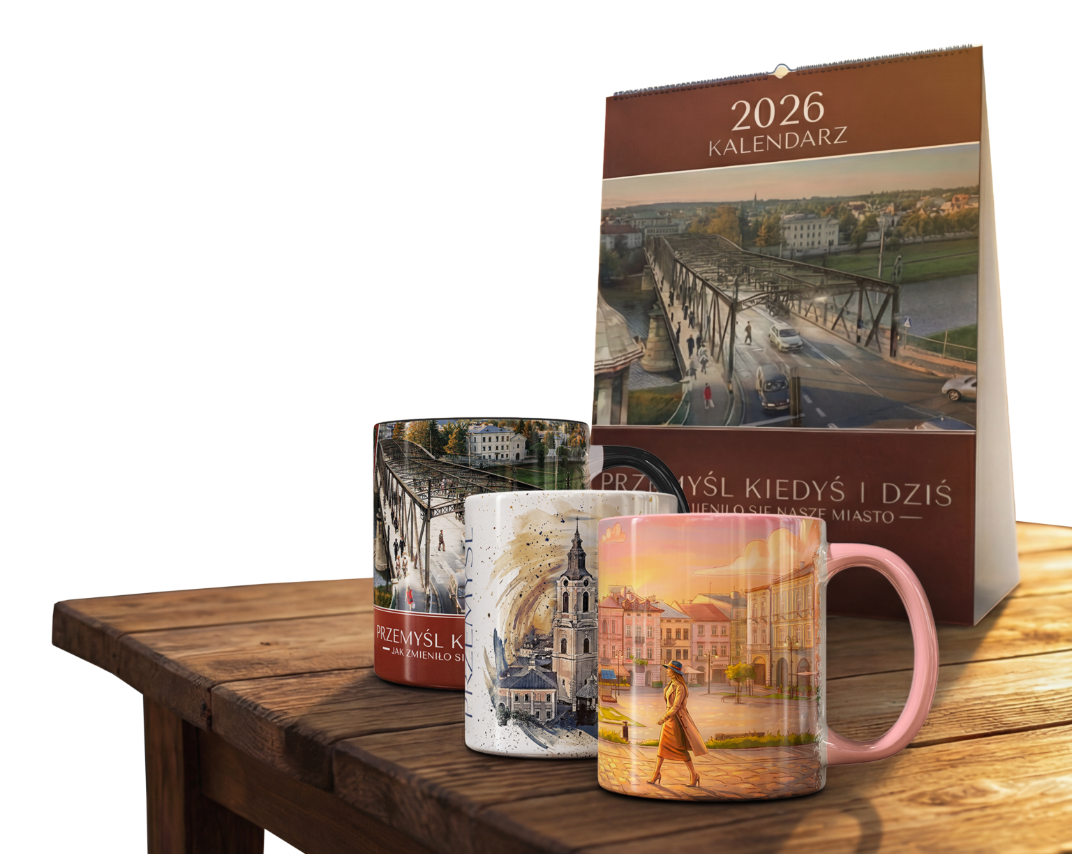 Pamiątki z Przemyśla: kalendarz 2026 i ceramiczne kubki z motywami miasta – sklep Kolor Przemyśla
